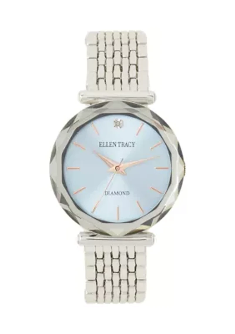 Silver Tone Genuine Faceted Bezel Bracelet Watch