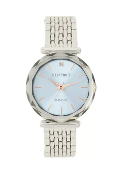 Silver Tone Genuine Faceted Bezel Bracelet Watch