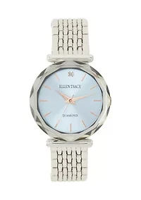 Silver Tone Genuine Faceted Bezel Bracelet Watch