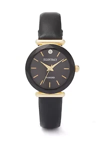 Gold Tone Marquis Crystal Black Strap Watch