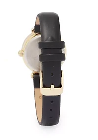 Gold Tone Marquis Crystal Black Strap Watch