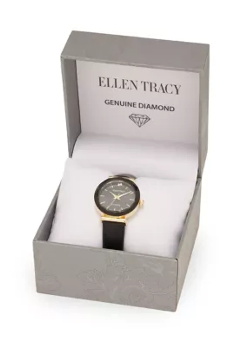 Gold Tone Marquis Crystal Black Strap Watch