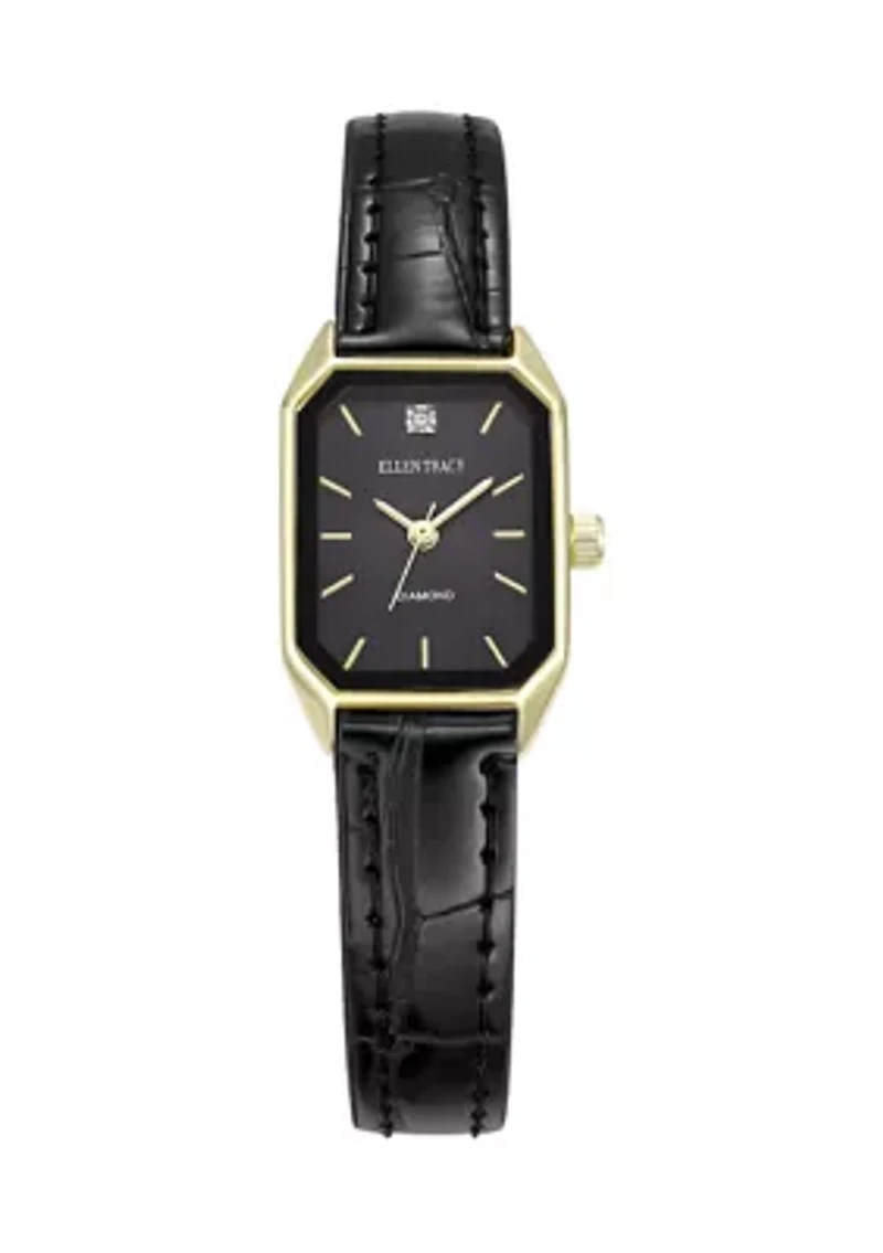 Women's Black Leather Gold Tone Watch