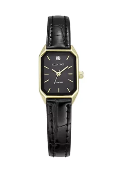 Women's Black Leather Gold Tone Watch 