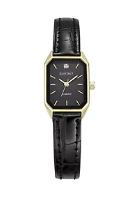 Women's Black Leather Gold Tone Watch 