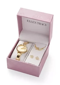 Gold Tone Faceted Bezel Watch Jewelry Set