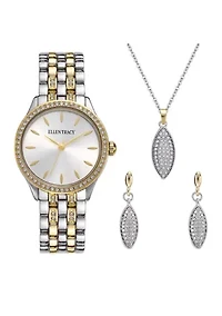Women's Two-Tone Pave Necklace Earring and Watch Set