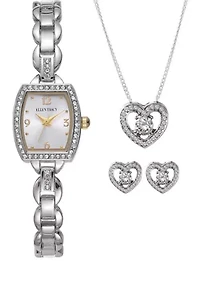 Silver Tone Crystal Watch Jewelry Set