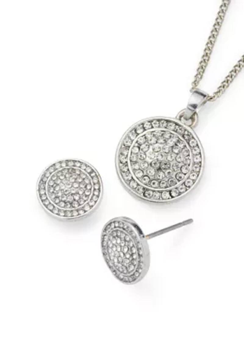 Women's Crystal Watch with Button Earring and Pendant Necklace Set