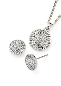 Women's Crystal Watch with Button Earring and Pendant Necklace Set