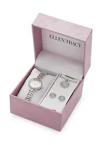 Women's Crystal Watch with Button Earring and Pendant Necklace Set