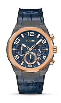 Chronograph Quartz Watch With Blue Leather & Silicon Strap, Blue Dial 44Mm Case