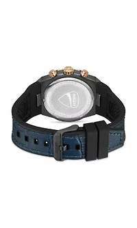 Chronograph Quartz Watch With Blue Leather & Silicon Strap, Blue Dial 44Mm Case