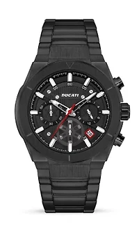 Chronograph Quartz Watch With Black Bracelet, Black Dial 44Mm Case