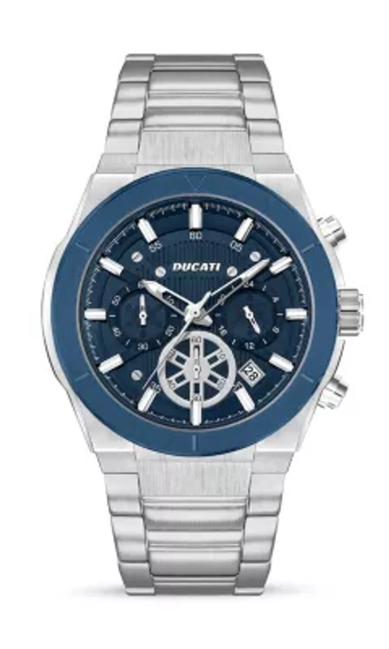 Chronograph Quartz Watch With Stainless Steel Bracelet, Blue Dial 44Mm Case