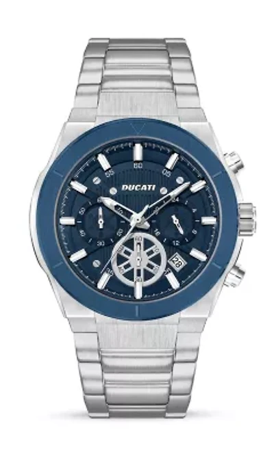 Chronograph Quartz Watch With Stainless Steel Bracelet, Blue Dial 44Mm Case