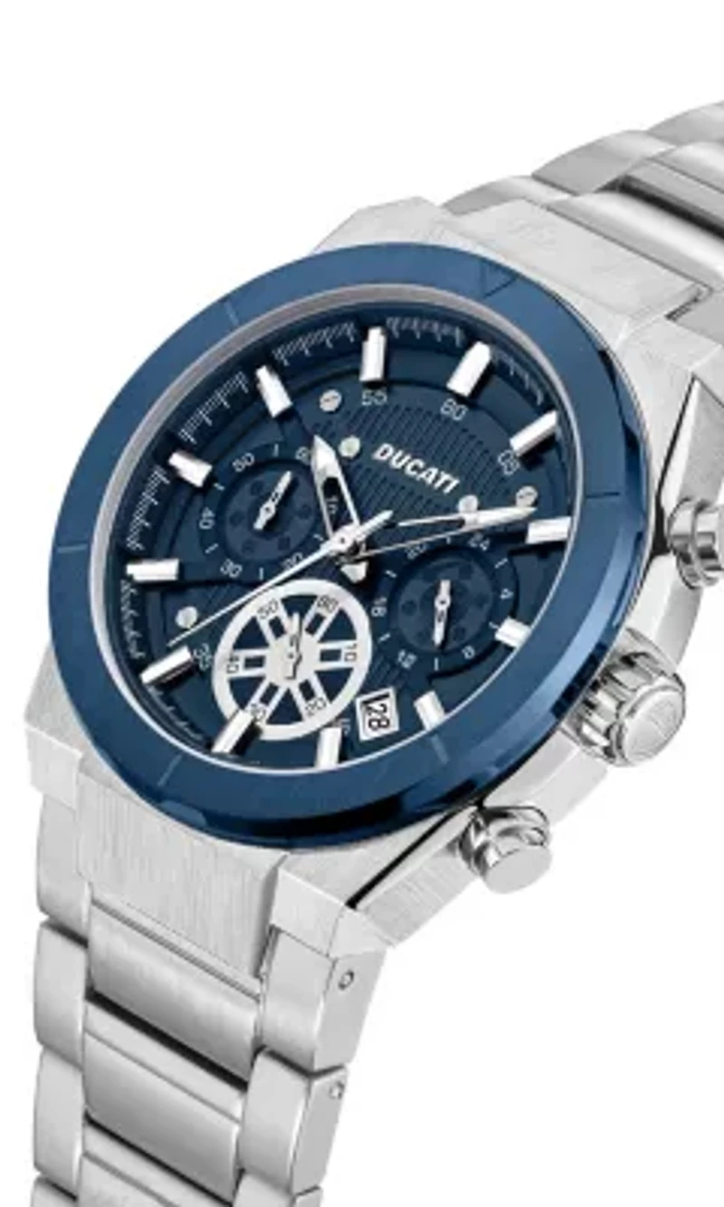 Chronograph Quartz Watch With Stainless Steel Bracelet, Blue Dial 44Mm Case