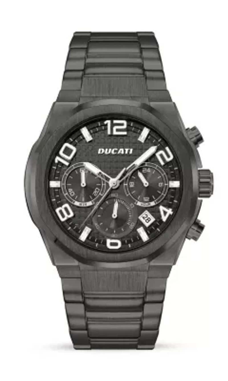 Chronograph Quartz Watch With Black Metal Bracelet Black Dial 44Mm Case