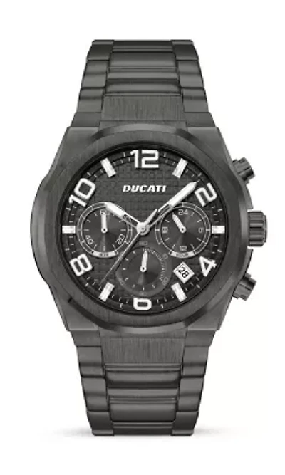 Chronograph Quartz Watch With Black Metal Bracelet Black Dial 44Mm Case