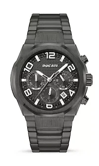 Chronograph Quartz Watch With Black Metal Bracelet Black Dial 44Mm Case