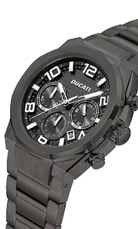 Chronograph Quartz Watch With Black Metal Bracelet Black Dial 44Mm Case