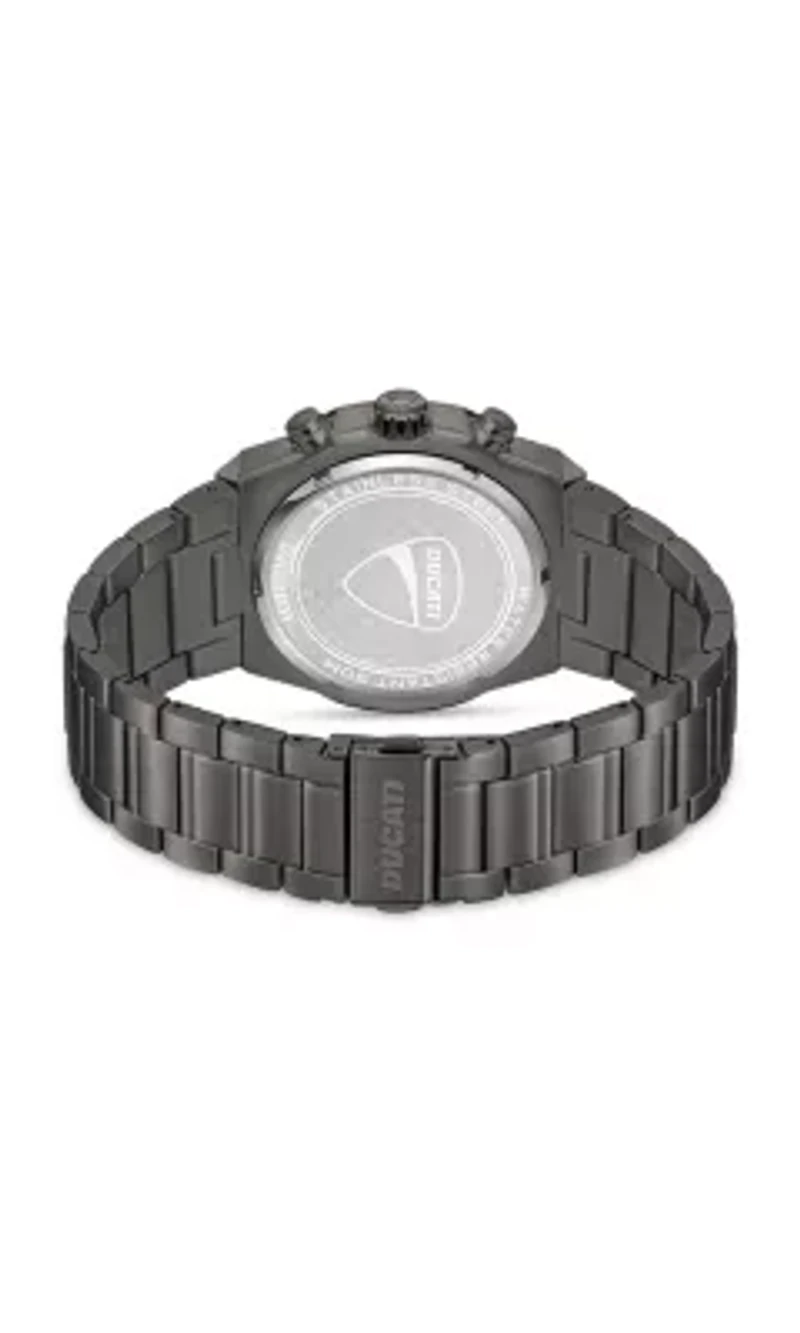 Chronograph Quartz Watch With Black Metal Bracelet Black Dial 44Mm Case