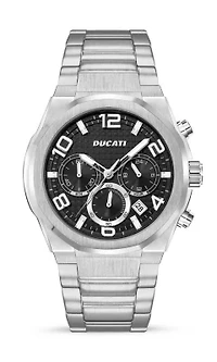 Chronograph Quartz Watch With Metal Bracelet Black Dial 44Mm Case