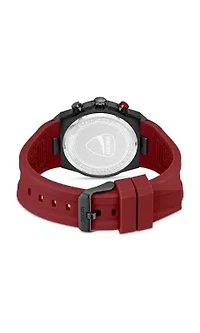 Chronograph Quartz Watch With Red Silicon Strap, Black Dial 44Mm Case