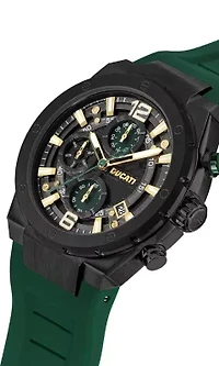 Chronograph Quartz Watch With Green Silicon Strap, Green Dial 44Mm Case