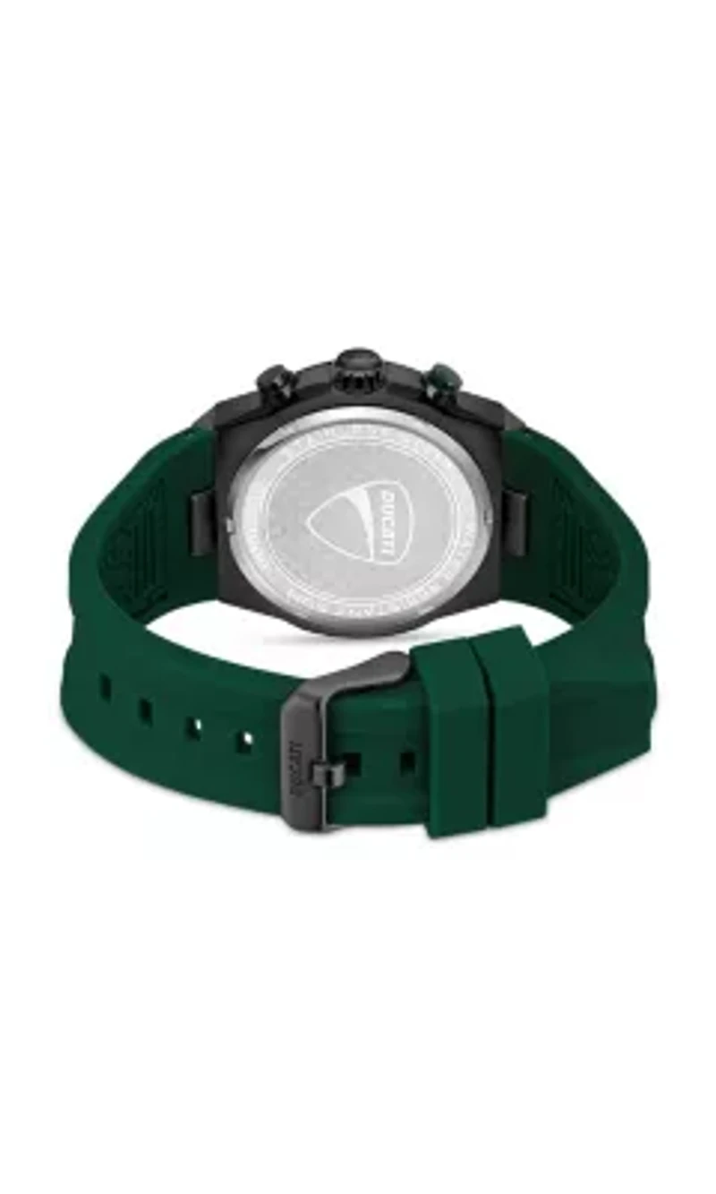 Chronograph Quartz Watch With Green Silicon Strap, Green Dial 44Mm Case