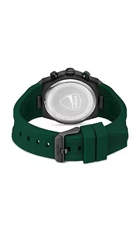 Chronograph Quartz Watch With Green Silicon Strap, Green Dial 44Mm Case