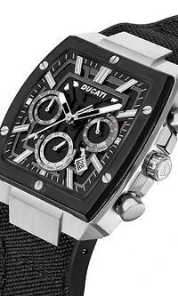 Chronograph Quartz Watch With Black Silicon & Nylon Strap