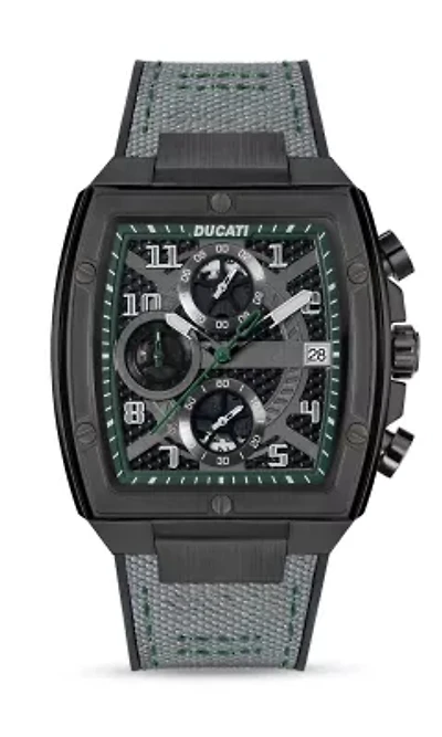 Chronograph Quartz Watch With Grey Silicon & Nylon Strap, Black Dial Square Shape  40Mm Case