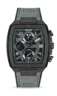 Chronograph Quartz Watch With Grey Silicon & Nylon Strap, Black Dial Square Shape  40Mm Case