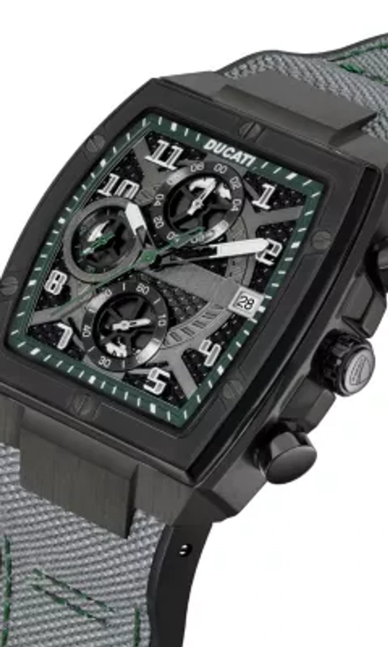 Chronograph Quartz Watch With Grey Silicon & Nylon Strap, Black Dial Square Shape  40Mm Case