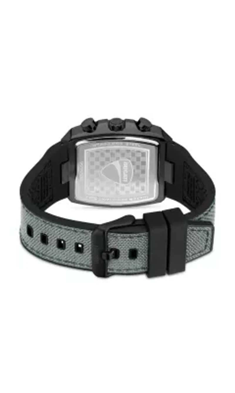 Chronograph Quartz Watch With Grey Silicon & Nylon Strap, Black Dial Square Shape  40Mm Case