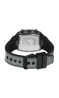 Chronograph Quartz Watch With Grey Silicon & Nylon Strap, Black Dial Square Shape  40Mm Case