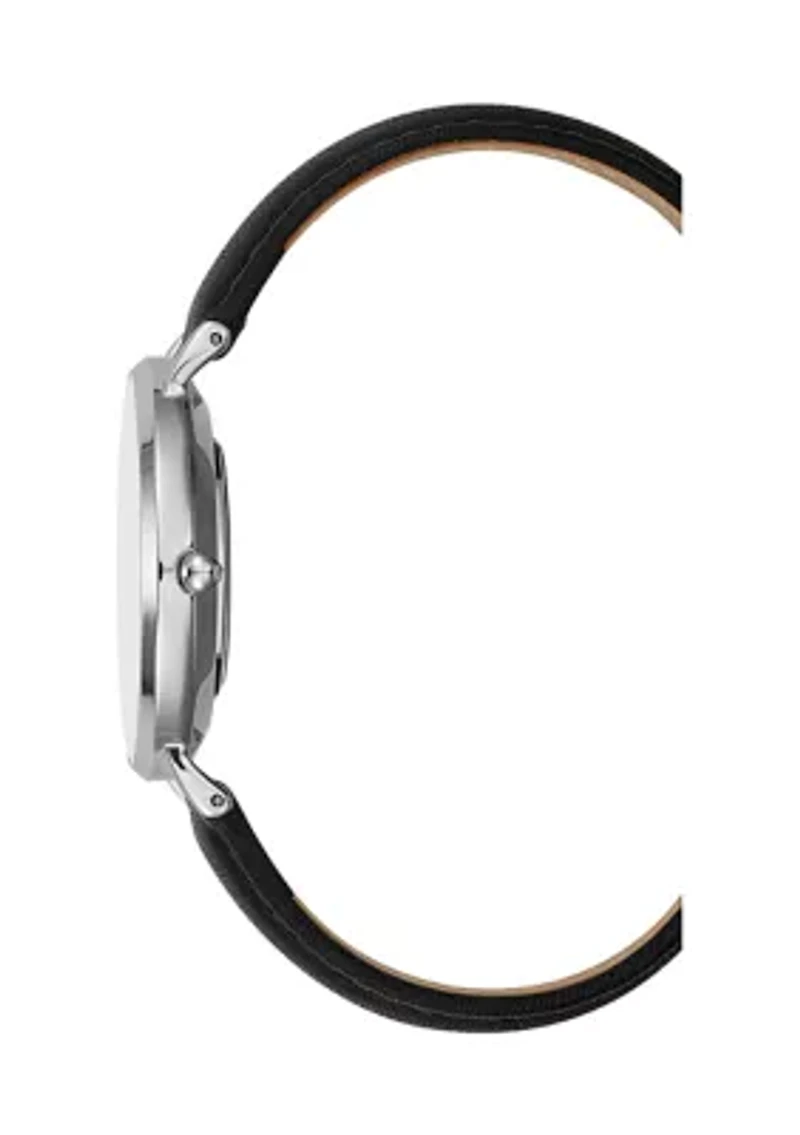 Women's Black Leather Strap Watch