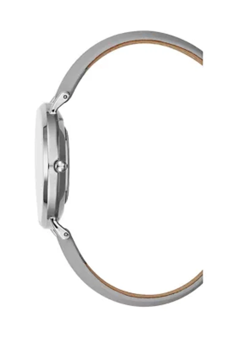 Women's Gray Leather Strap Watch 