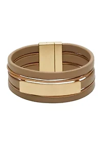 Gold-Tone Tan Leather Magnetic Bracelet