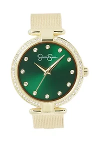 Gold Tone Green Dial 38 Millimeter Mesh Bracelet Watch