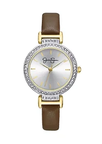 Two Tone Round Face Brown Leather Band Watch