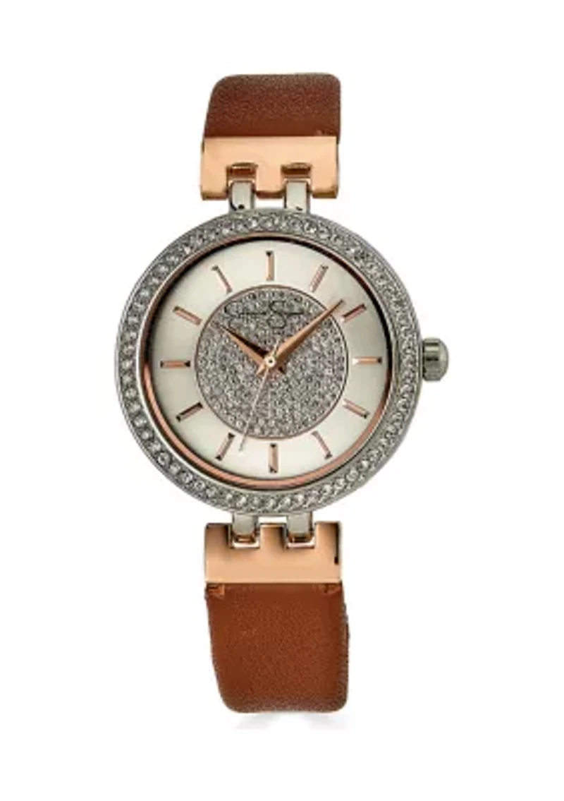 Two Tone Pavé Crystal Dial Strap Watch