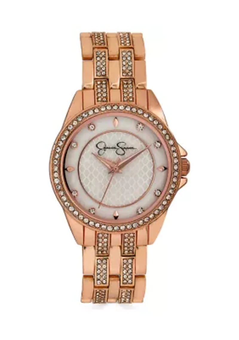 Rose Gold Tone Crystal Mother of Pearl Dial Bracelet Watch