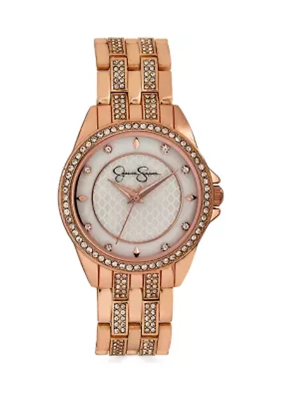 Rose Gold Tone Crystal Mother of Pearl Dial Bracelet Watch