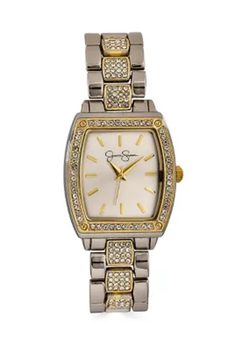 Two Tone Tonneau Crystal Bracelet Watch