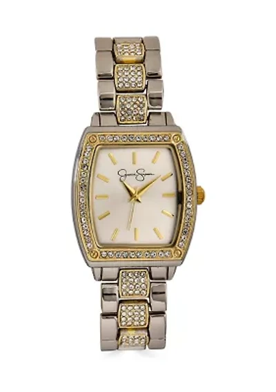 Two Tone Tonneau Crystal Bracelet Watch