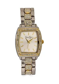 Two Tone Tonneau Crystal Bracelet Watch