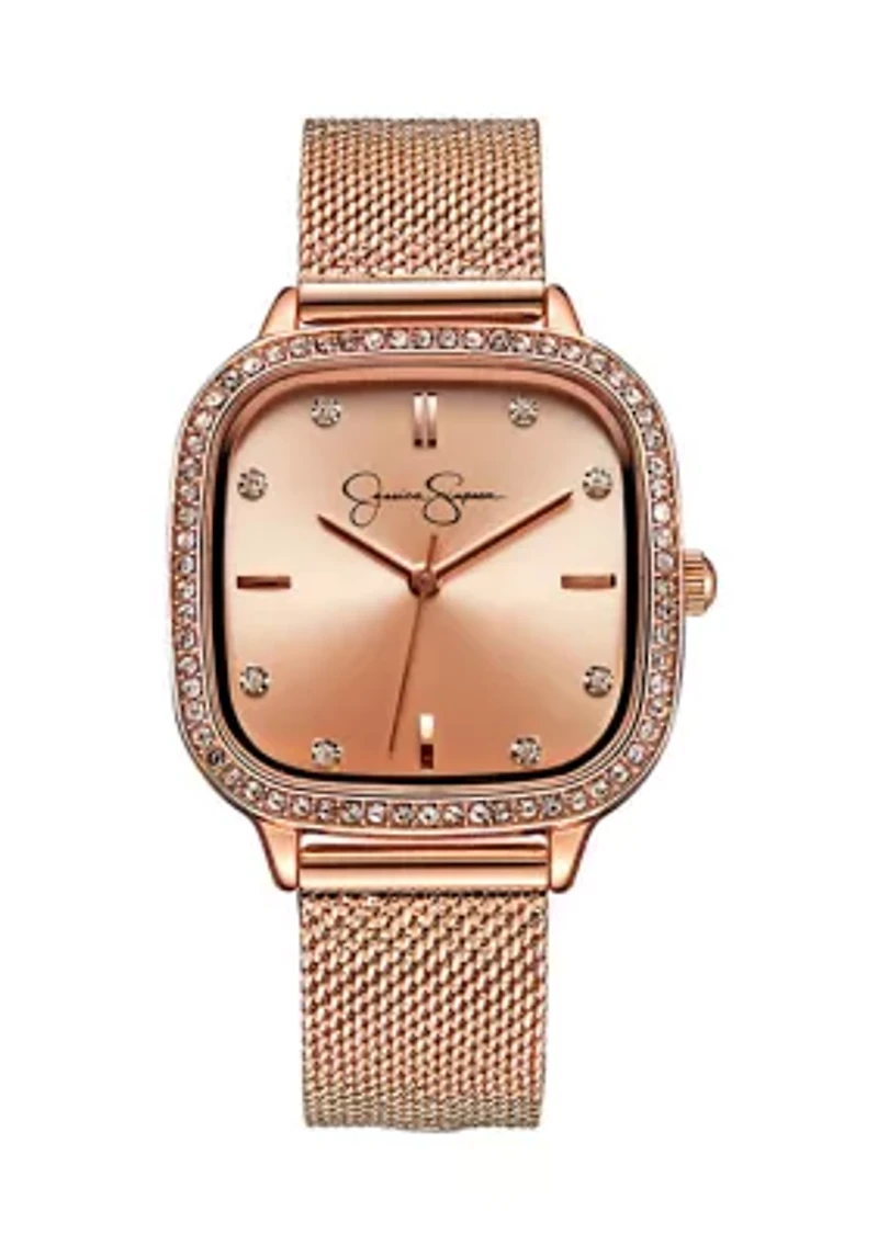 Rose Gold Tone Crystal Bezel Mesh Watch