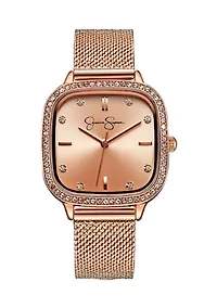 Rose Gold Tone Crystal Bezel Mesh Watch